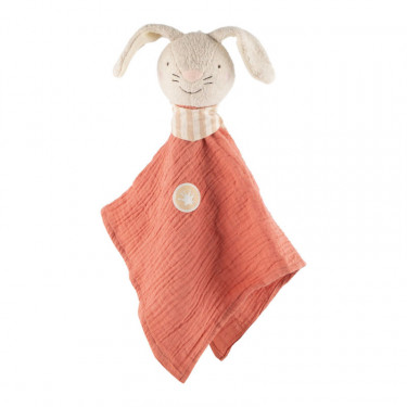 Doudou lapin en mousseline de coton rose corail SIGIKID 39925