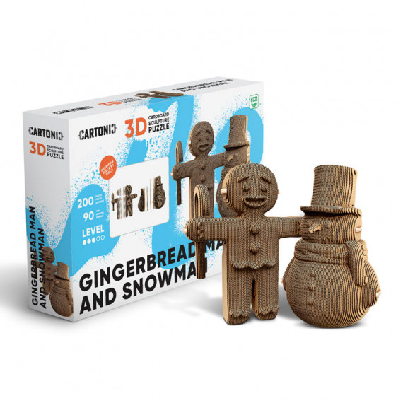 Puzzle sculpture 3D en carton - Bonhomme en pain d'épices & Bonhomme de neige - Cartonic