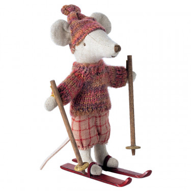 Grande soeur souris aux sports d'hiver sur ses skis MAILEG - Rose