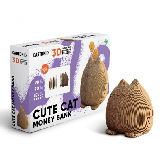 Puzzle sculpture 3D en carton - Tirelire chat kawaii - Cartonic